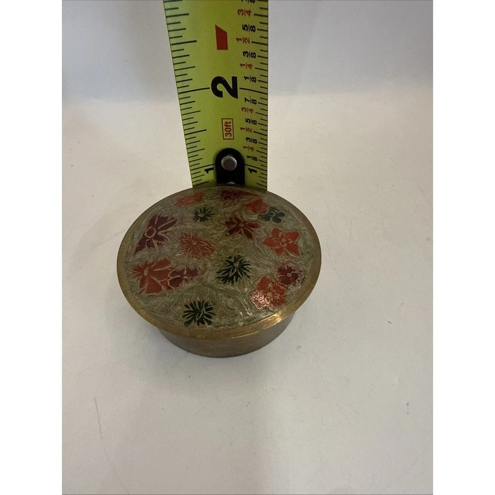 Brass Cloisonne Indian Vintage Pill/Trinket/Snuff Box Floral Design Small